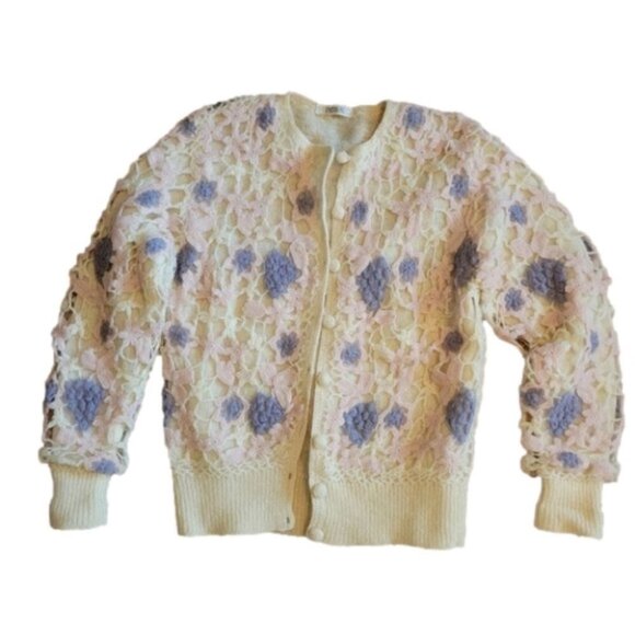 Sweaters - VINTAGE crochet afghan pattern cardigan sweater  medium